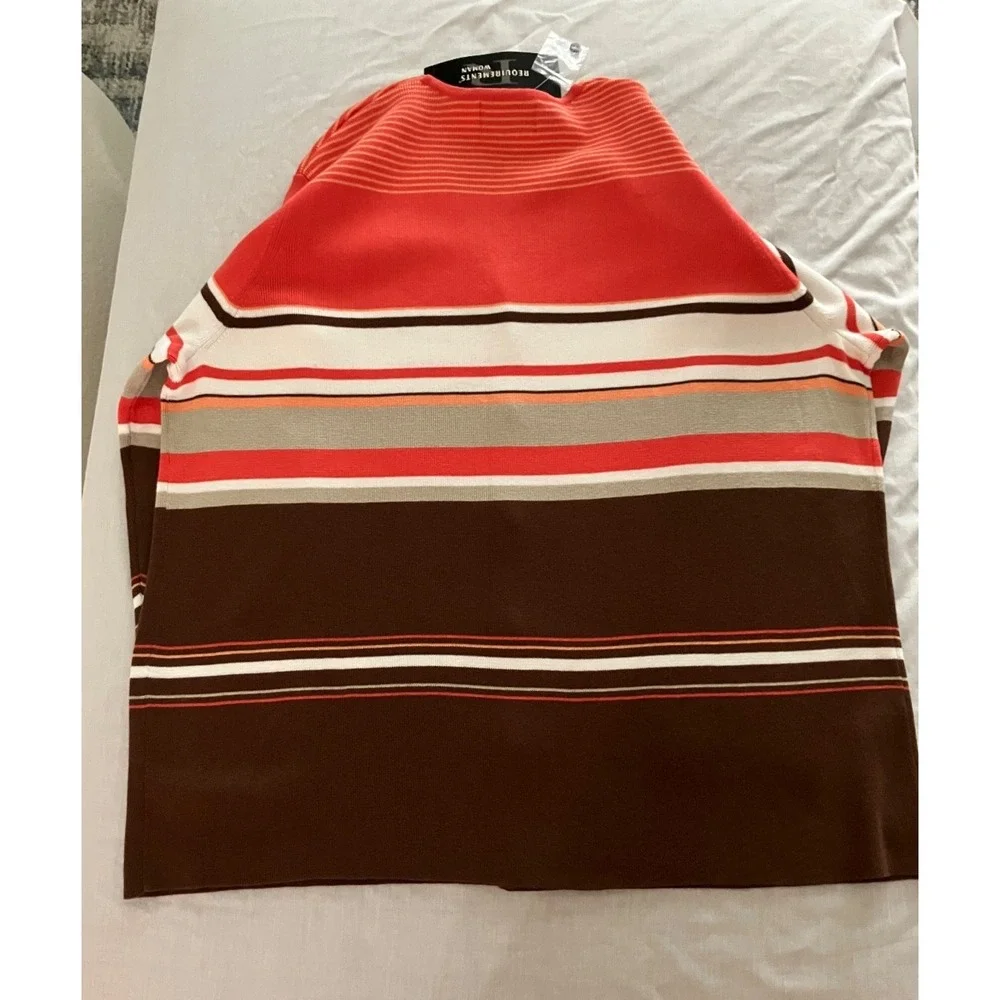 Requirements NWT Sz‎ 1X Wmn Stripe Button Cardigan Sweater Brown Coral Long Slv